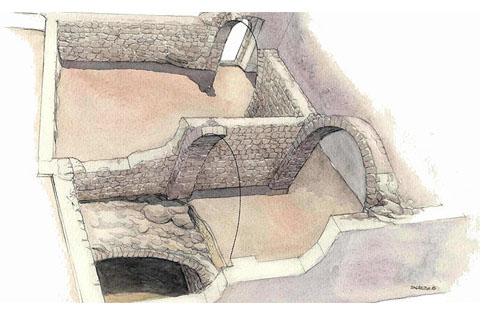 Restauraci&oacute; de la casa localitzada, segons dibuix de J. Sagrera