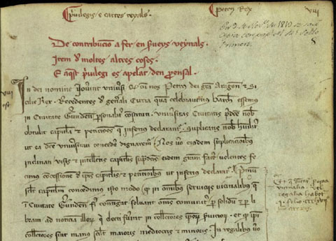 Encapçalament de la còpia del Privilegi al Llibre Verd de la Ciutat de Girona. f. 8