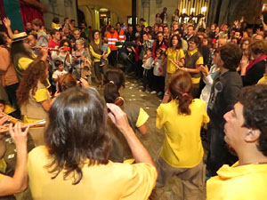 Fires de Girona 2014. Ballades de capgrossos, gegants i Àguila de la ciutat a la plaça del Vi