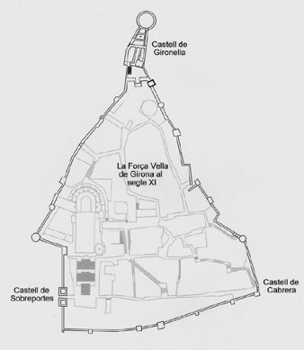 Situació del castell de Gironella dins la Girona del segle XI