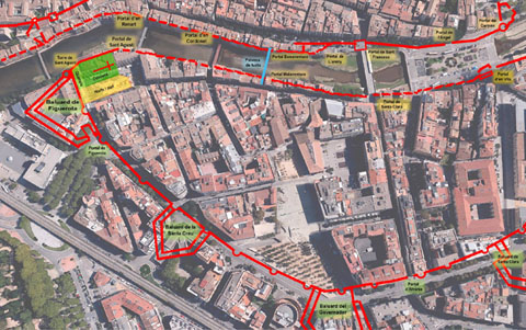 Situació del convent de Sant Agustí sobre un plànol actual de la zona