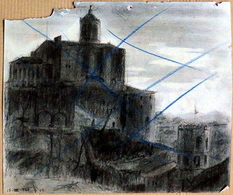 La Catedral. Carbó sobre paper