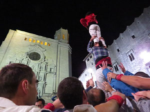 Fires 2015. Assaig de pilar de 4 a les escales de la Catedral pels Marrecs de Salt