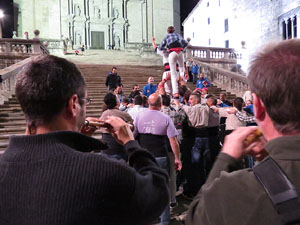 Fires 2015. Assaig de pilar de 4 a les escales de la Catedral pels Marrecs de Salt