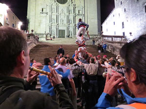 Fires 2015. Assaig de pilar de 4 a les escales de la Catedral pels Marrecs de Salt