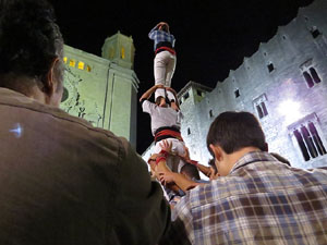 Fires 2015. Assaig de pilar de 4 a les escales de la Catedral pels Marrecs de Salt