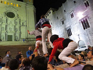 Fires 2015. Assaig de pilar de 4 a les escales de la Catedral pels Marrecs de Salt