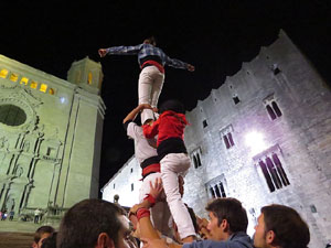 Fires 2015. Assaig de pilar de 4 a les escales de la Catedral pels Marrecs de Salt