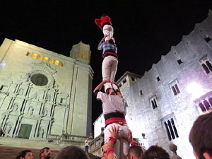 Fires 2015. Assaig de pilar de 4 a les escales de la Catedral pels Marrecs de Salt
