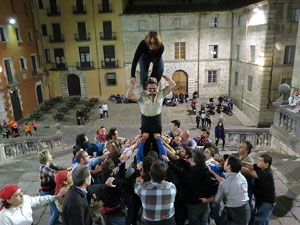 Fires 2015. Assaig de pilar de 4 a les escales de la Catedral pels Marrecs de Salt