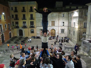 Fires 2015. Assaig de pilar de 4 a les escales de la Catedral pels Marrecs de Salt