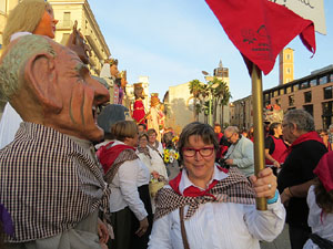 Fires 2015. Cercavila d'inici de Fires amb Fal·lera Gironina, els gegants de Santa Eugènia, els gegants de l'Esquerra del Ter, la Mula Baba i la Girona Marxing Band