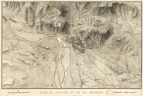 Plan de Gironne et de ses environs.Dessiné et lithographié par L.A. Paulmier, segle XIX