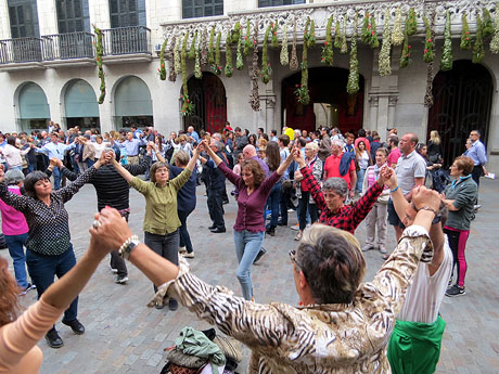 Temps de Flors 2016. Sardanes a la pla&ccedil;a del Vi amb la cobla Flama de Farners