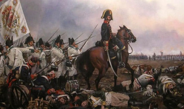 Batalla de Bail&eacute;n (19 de juliol de 1808), amb un coronel d'artilleria a cavall i tropes del regiment Fix de Ceuta