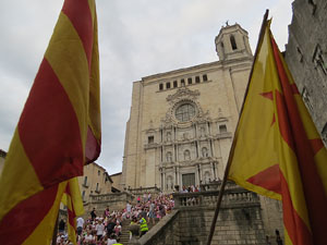 Assaig punter de la Via Lliure a la Diagonal de Barcelona, a les escales de la Catedral
