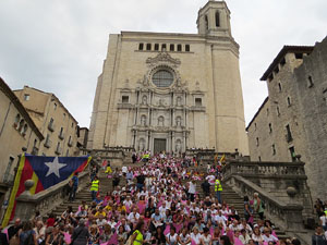 Assaig punter de la Via Lliure a la Diagonal de Barcelona, a les escales de la Catedral
