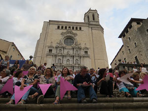 Assaig punter de la Via Lliure a la Diagonal de Barcelona, a les escales de la Catedral