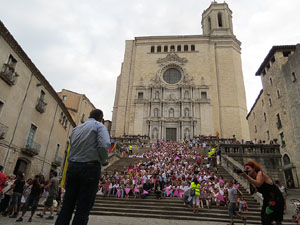Assaig punter de la Via Lliure a la Diagonal de Barcelona, a les escales de la Catedral