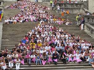 Assaig punter de la Via Lliure a la Diagonal de Barcelona, a les escales de la Catedral