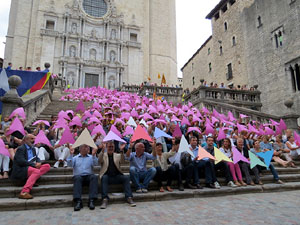 Assaig punter de la Via Lliure a la Diagonal de Barcelona, a les escales de la Catedral