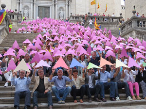 Assaig punter de la Via Lliure a la Diagonal de Barcelona, a les escales de la Catedral