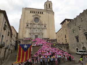 Assaig punter de la Via Lliure a la Diagonal de Barcelona, a les escales de la Catedral