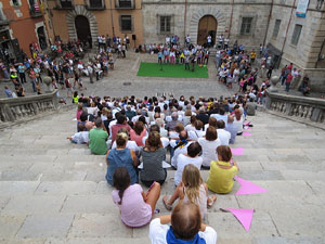 Assaig punter de la Via Lliure a la Diagonal de Barcelona, a les escales de la Catedral