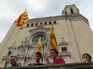 Assaig punter de la Via Lliure a la Diagonal de Barcelona, a les escales de la Catedral