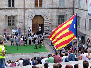 Assaig punter de la Via Lliure a la Diagonal de Barcelona, a les escales de la Catedral
