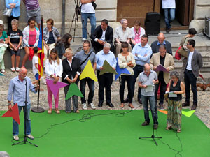 Assaig punter de la Via Lliure a la Diagonal de Barcelona, a les escales de la Catedral