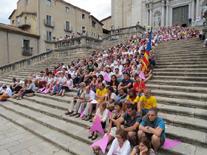 Assaig punter de la Via Lliure a la Diagonal de Barcelona, a les escales de la Catedral