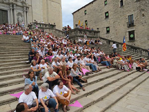 Assaig punter de la Via Lliure a la Diagonal de Barcelona, a les escales de la Catedral