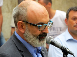 Assaig punter de la Via Lliure a la Diagonal de Barcelona, a les escales de la Catedral