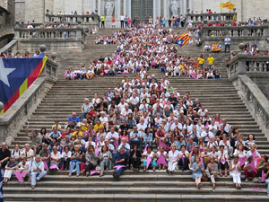 Assaig punter de la Via Lliure a la Diagonal de Barcelona, a les escales de la Catedral