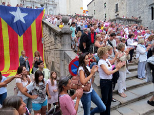 Assaig punter de la Via Lliure a la Diagonal de Barcelona, a les escales de la Catedral