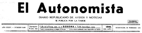 Capçalera de El Autonomista, diari republicà d'informació