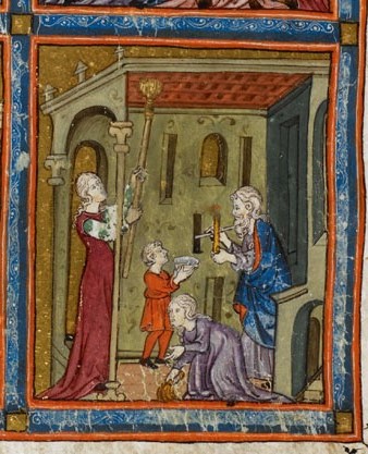 Hagadà de Barcelona, 1350. Neteja general prèvia a la Pésaj