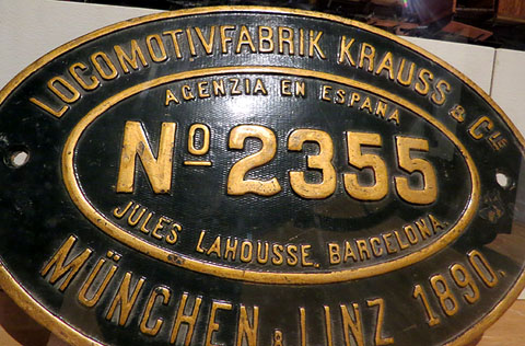 Placa original de la màquina núm. 1 del tren de Sant Feliu de Guíxols
