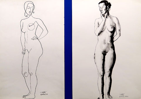 Apunts pinzel, tinta xinesa, 46 x 36 cm, 1973. Apunts línia, tinta xinesa, 50 x 35 cm. 1973, 1984 i 1986