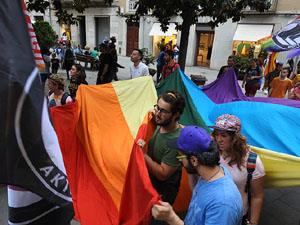 Manifestaci&oacute; contra l'homof&ograve;bia i la transf&ograve;bia, organitzada pel Consell Municipal de les Lesbianes, Gais,