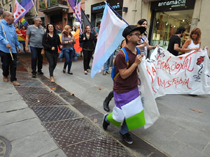 Manifestaci&oacute; contra l'homof&ograve;bia i la transf&ograve;bia, organitzada pel Consell Municipal de les Lesbianes, Gais,