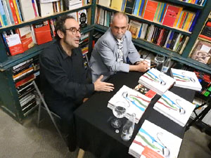 Presentació 'Un any a la cuina' d'Enric Herce a la Llibreria Geli de Girona, amb Salvador Garcia-Arbós i una cassola d'Abraham Simon