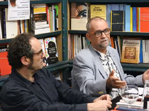 Presentació 'Un any a la cuina' d'Enric Herce a la Llibreria Geli de Girona, amb Salvador Garcia-Arbós i una cassola d'Abraham Simon