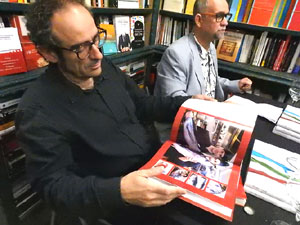 Presentació 'Un any a la cuina' d'Enric Herce a la Llibreria Geli de Girona, amb Salvador Garcia-Arbós i una cassola d'Abraham Simon