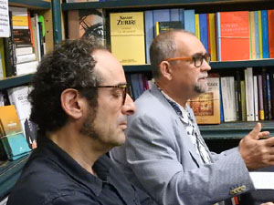 Presentació 'Un any a la cuina' d'Enric Herce a la Llibreria Geli de Girona, amb Salvador Garcia-Arbós i una cassola d'Abraham Simon
