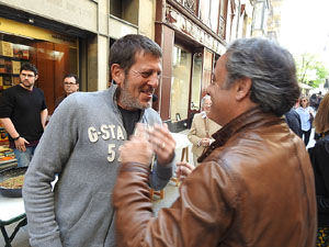 Presentació 'Un any a la cuina' d'Enric Herce a la Llibreria Geli de Girona, amb Salvador Garcia-Arbós i una cassola d'Abraham Simon