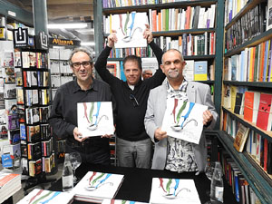 Presentació 'Un any a la cuina' d'Enric Herce a la Llibreria Geli de Girona, amb Salvador Garcia-Arbós i una cassola d'Abraham Simon