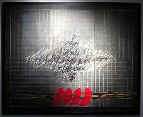 Cr&ograve;nica en forma de Sant Jordi o la hist&ograve;ria d'una superviv&egrave;ncia. 1975. Acr&iacute;lic, pigments secs i roba sobre tela