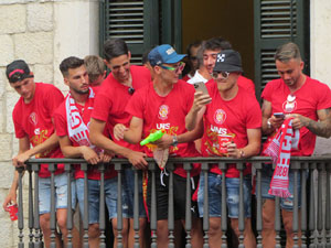 Ascens del Girona FC i el B&agrave;squet Girona. Rebuda a la pla&ccedil;a del Vi